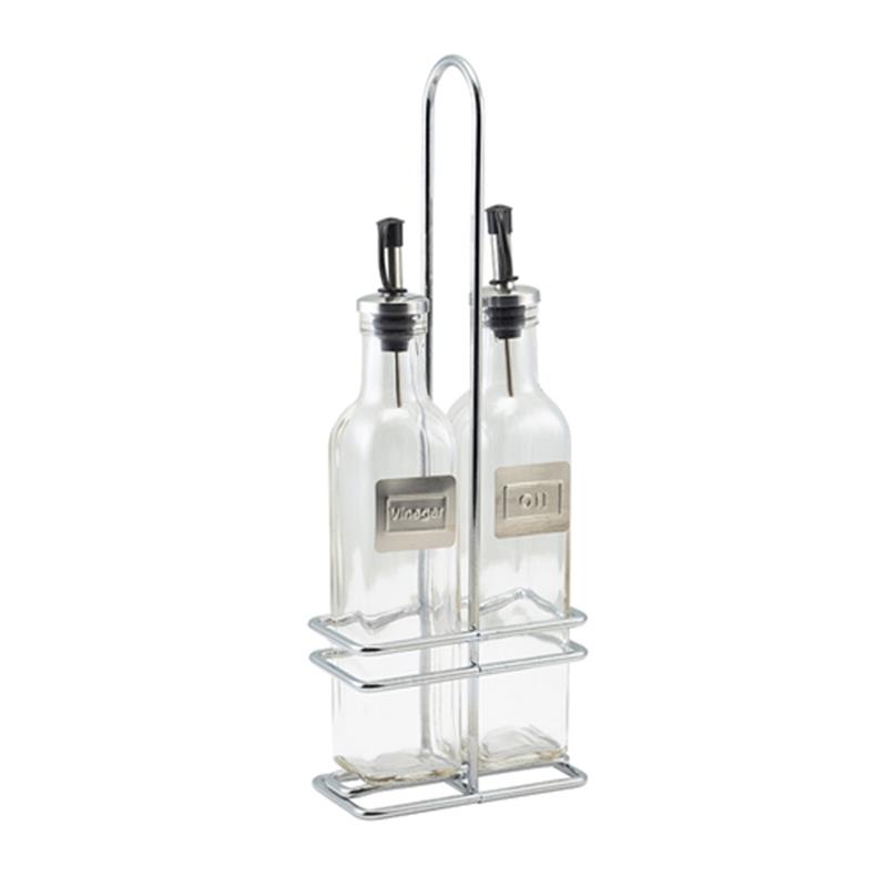 Square Glass Oil & Vinegar With Chrome Stand
