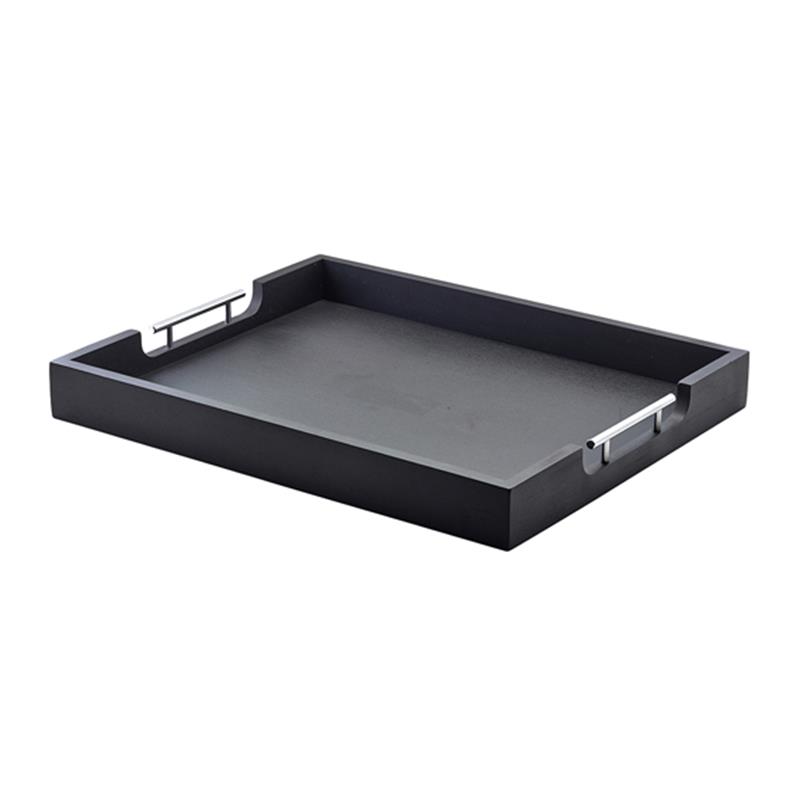 GenWare Solid Black Butlers Tray with Metal Handles 54.5 x 44cm