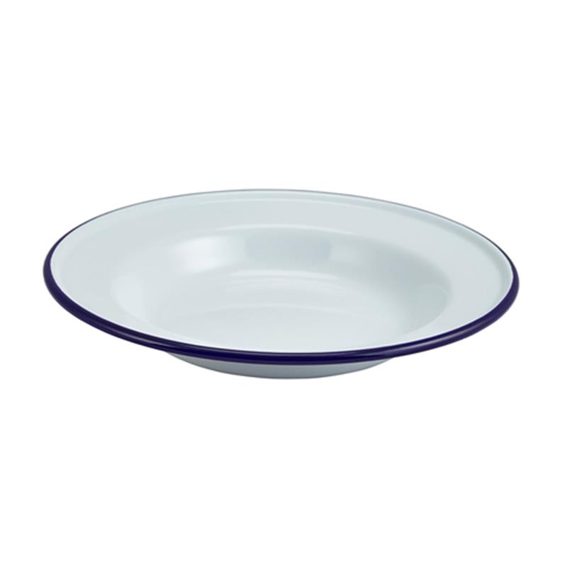 Enamel Deep Plate White & Blue 24cm