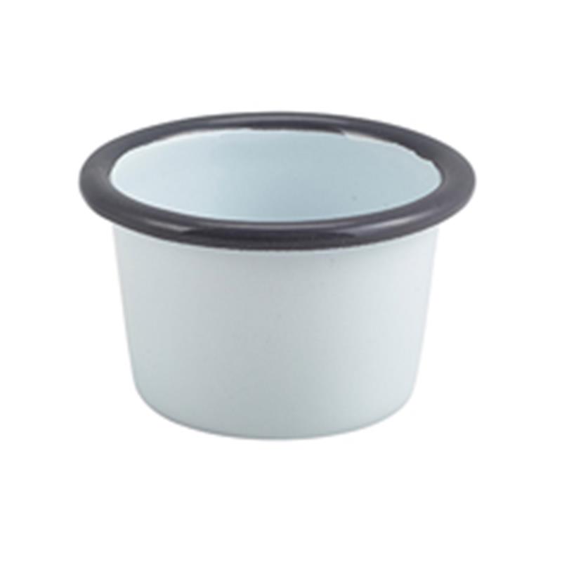 Enamel Ramekin White with Grey Rim 7cm Dia 90ml/3.2oz