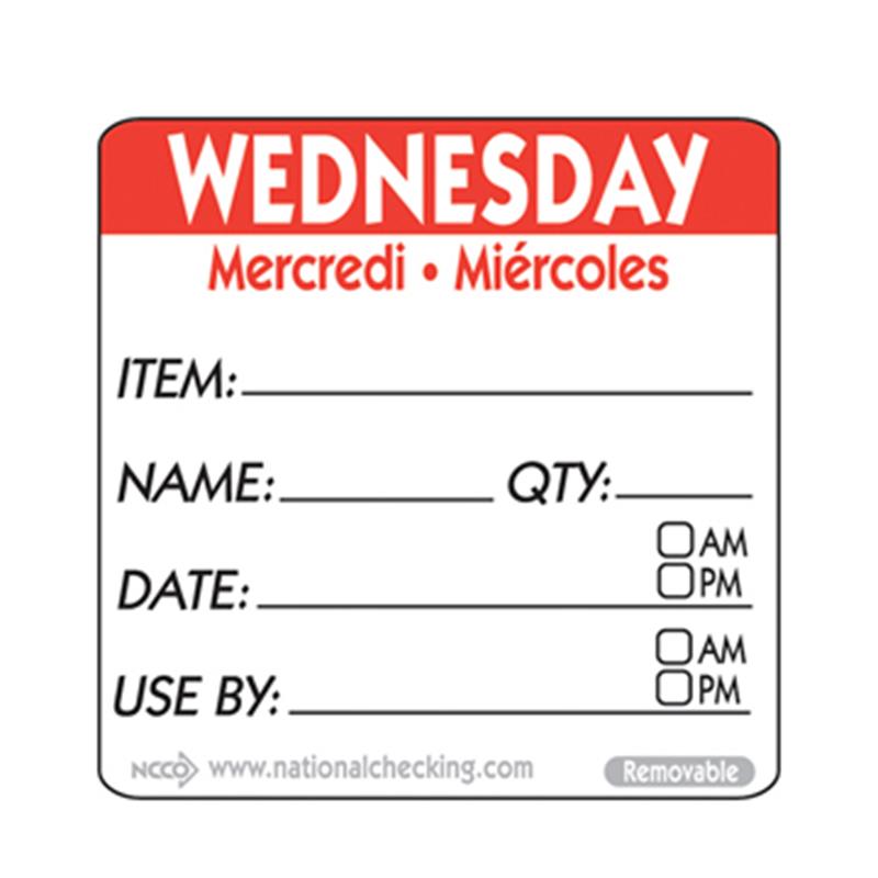 50mm Wednesday Removable Day Label (500)