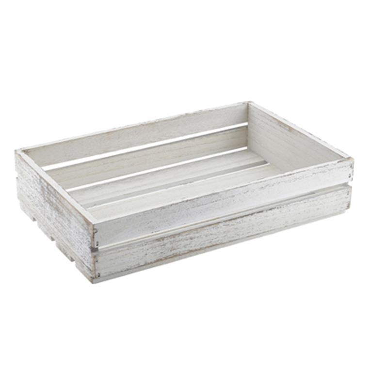 Genware White Wash Wooden Crate 35 x 23 x 8cm