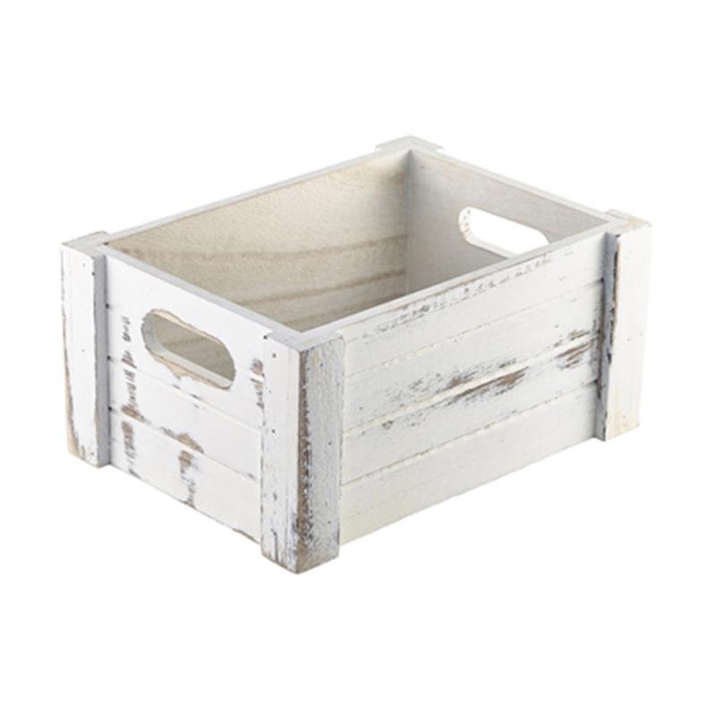 Genware White Wash Wooden Crate 22.8x16.5x11cm