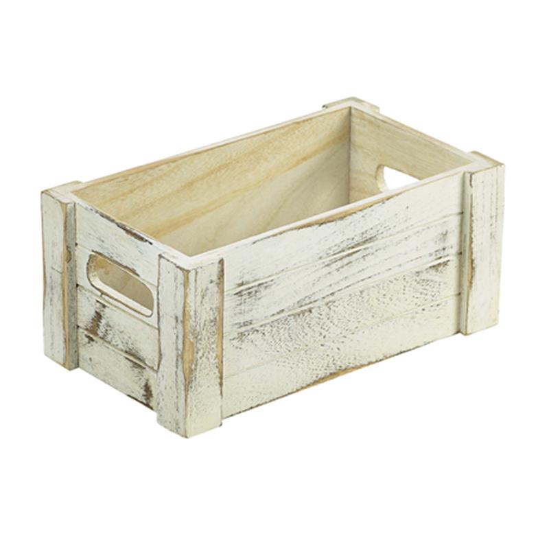 Genware White Wash Wooden Crate 27 x 16 x 12cm