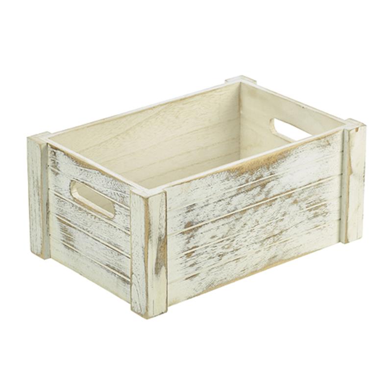 Genware White Wash Wooden Crate 34 x 23 x 15cm