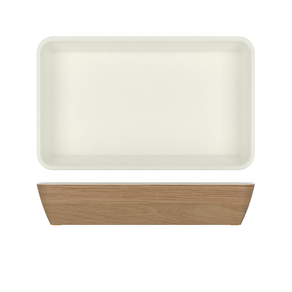 Light Oak/White New Haven Melamine GN 1/1 Deep Dish 53 x 32.5 x 10cm