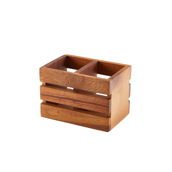 GenWare Acacia Wood 2 Compartment Cutlery Holder